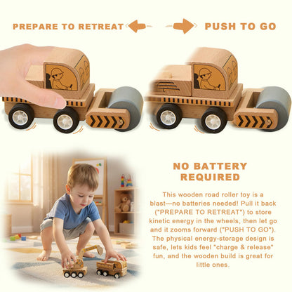 Udeas 6-Piece Wooden Construction Vehicle Toys Set with Bulldozer, Excavator, Crane, Dump Truck – Montessori Toddler Toys Ages 2-4, All-Natural Safe Push & Go Gift for Boys & Girls