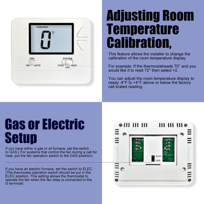 Heagstat Non-Programmable Thermostats for Home Conventional Single-Stage Systems, up to 1 Heat/ 1 Cool (with White Backlight)