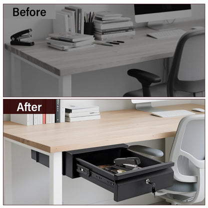 Toriexon Under Desk Drawer 15.7" x 11.8" x 4.3", Under Desk Pull Out Drawer with Lock and Keys, 4.3” & 7.5” Optional Bracket Height, Storage Organizer for Workbench with Drawers