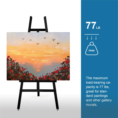 Somime A - Frame Wooden Display Easel - Adjustable Lyre Beechwood Studio Easel Stand Holding Canvas Up to 90", Inclinable Artist Floor Painting Easel for Artwork Painting, Black