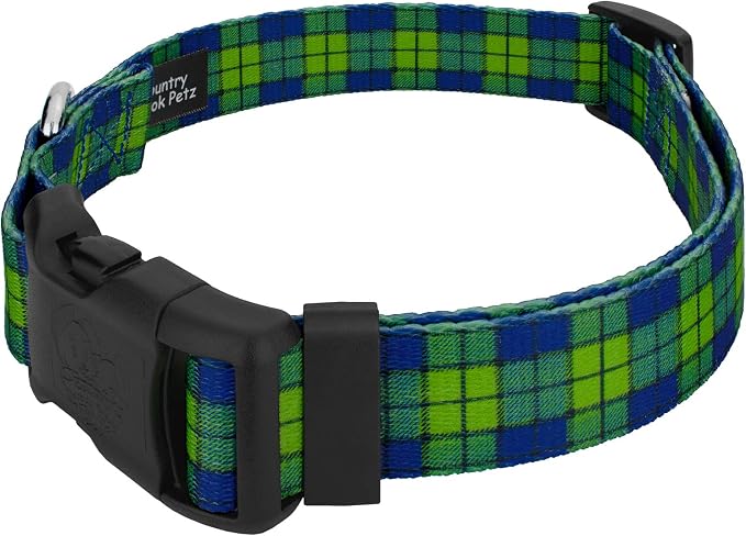 Country Brook Petz - Blue and Green Plaid Everyday Dog Collar and Leash - Plaid and Argyle Collection Featuring Charming Designs (1 Inch, Large)