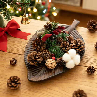 MIGAKU HOME Acacia Wood Leaf Design Serving Tray - Decorative Wooden Platter for Charcuterie, Cheese, Fruit, Kitchen Table Decor