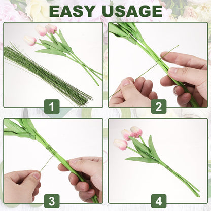 PATIKIL 120 Pcs 20 Gauge Floral Wire, 14 Inch Floral Stem Flower Paper Wrapped Wires for Flowers Crafts Bouquet Arrangement Supplies Wreath DIY Projects, White