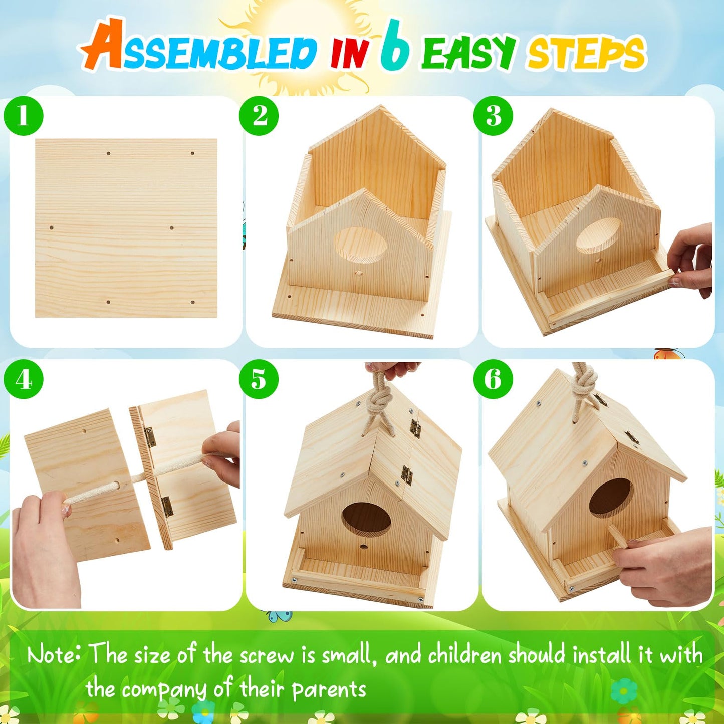 Liliful 12 Sets Wooden DIY Birdhouse Kit, Unfinished Bird Houses with Paints and Paintbrushes, Bird Feeder Craft Arts for Kids Ages 4-8, 8-12, Classroom Activity and Adults Wooden Craft Gifts