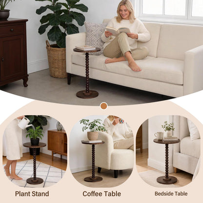 Round Side Table, Walnut Martini Drink Table for Small Spaces, Modern Pedestal Accent Tables with Wooden Leg, Small Round End Tables for Living Room, Bedroom, Balcony, Sofa Couch