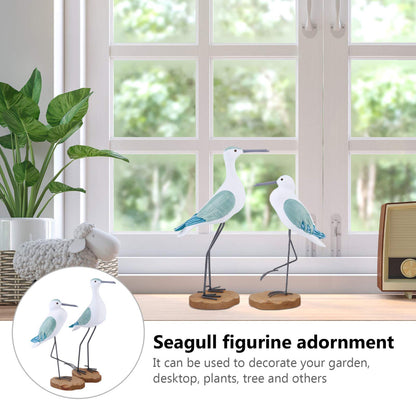 Sewroro 2pcs Wooden Seagull Statues, Wooden Seagull Figurine Bird Statues Simulation Sea Bird Figurines for Home Table Centerpiece