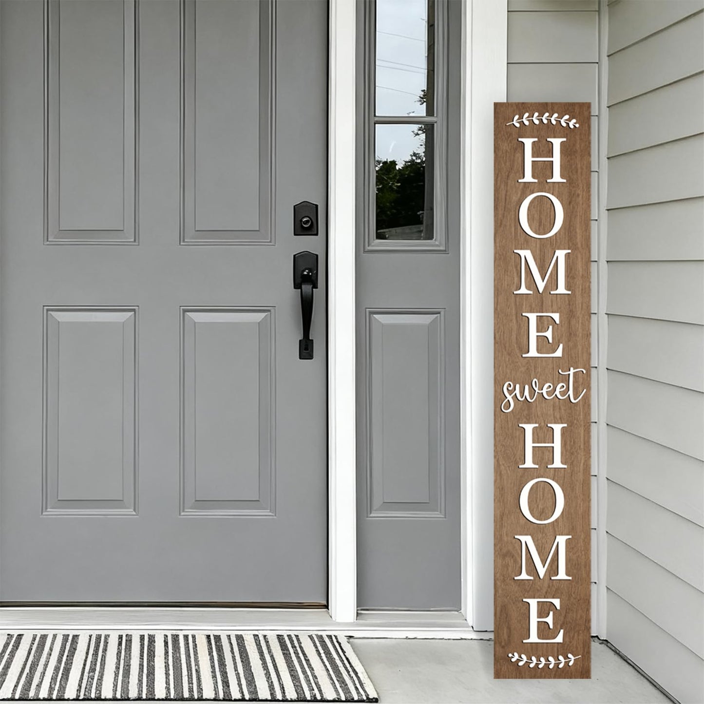 Home sweet home wooden porch sign Vertical hanging decorations Welcome sign front door standing Decorative sign 47x7.8Inch Plaques for Outside Yard Decor (Brown)
