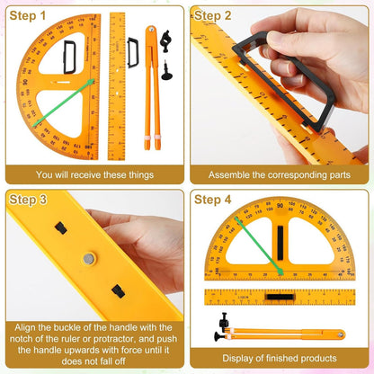 Magnetic Geometry Math Ruler Set for Classroom, Large Protractor, Triangle & Measuring Rulers, Magnetic Blackboard Tools for Teachers & Students Enhances Math Learning, 5pc