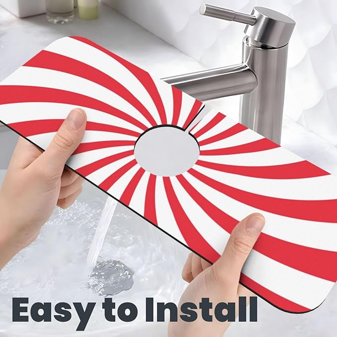 Christmas Red Swirl Peppermint Sugar Candy Kitchen Sink Splash Guard Faucet Mat