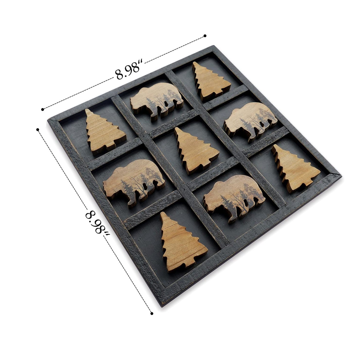 NIKKY HOME Cute Bear Decorative Wooden Board Travel Game Tic Tac Toe for Fun Coffee Table Decor