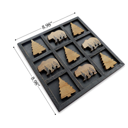 NIKKY HOME Cute Bear Decorative Wooden Board Travel Game Tic Tac Toe for Fun Coffee Table Decor