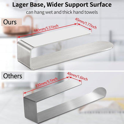 Adhesive Hand Towel Holder, 8 Inch Towel Holder for Bathroom Wall Mounted, Self Adhesive Square Stick on Towel Bar Wall for Kitchen Cabinet RV, Brushed Nickel (2 Pack)