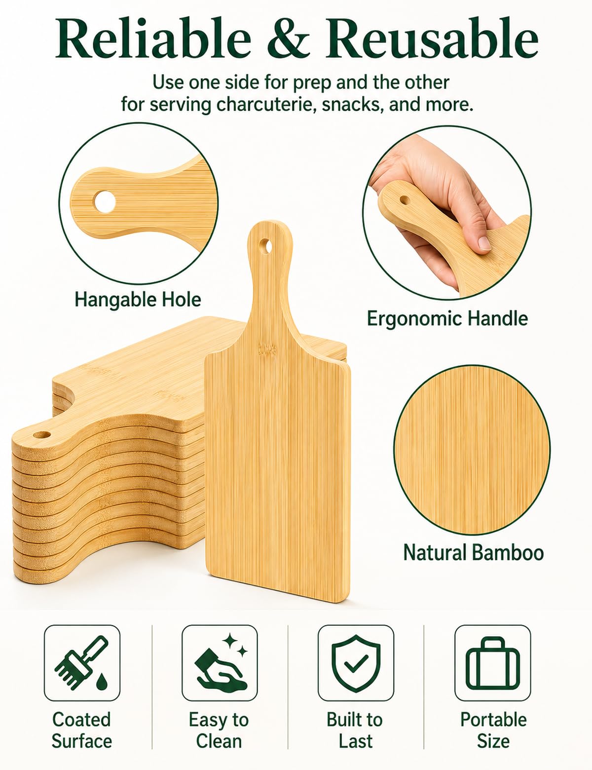 12 Pcs Thicken Bamboo Wooden Cutting Board with Handle,11x5 Inch Hanging Charcuterie Boards Unfinished Wood Cutting Board Blanks Bulk for Crafts,Laser Engraving Wedding Mother's Day Housewarming Gift