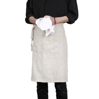 TRITON LINEN Pure Linen Apron - 25 x 35 Inch Bistro Half Apron with Large Pocket Unisex Waist Aprons Ideal for Kitchen Crafts and More (Natural Linen)