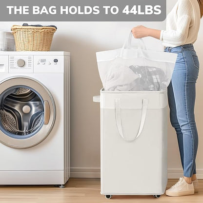 Goodpick Laundry Hamper with Wheels, 75L College Dorm Room Essentials, Clothes