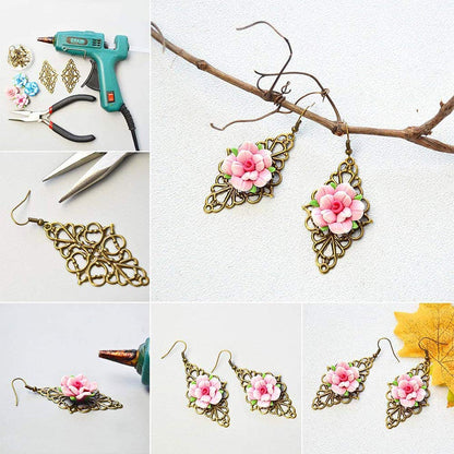 PH PandaHall 40pcs Filigree Connectors, 3 Color Rhombus Flower Charms Hollow Pendants Tibetan Metal Filigree Embellishments for DIY Hairpin Headwear Earring Necklace Jewelry Making