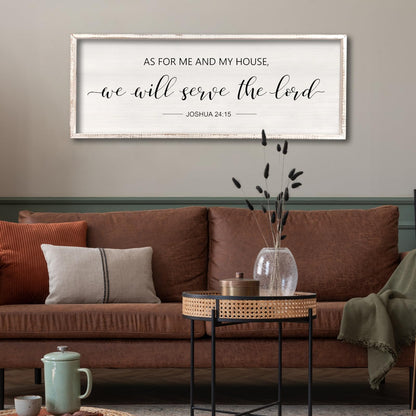 comurdyo As For Me And My House We Will Serve The Lord Wall Decor 32" x 12" Bedroom Above Bed Sign Large Rustic Farmhouse Wood Framed Bible Verse for Religious Scripture Christian Wall Art (White)