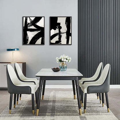 Black and White Brush Stroke Wall Art Modern Abstract Minimalist Ink Line Painting Picture Mid Century Geometric Prints Canvas Poster Retro Graffiti Artwork for Office Home Decor 12x16in Unframed