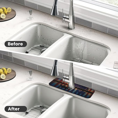 Fishing Red USA Flag Kitchen sink faucet pad, strong water absorption, anti slip
