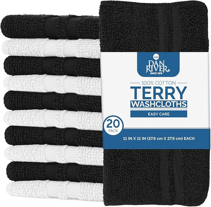 DAN RIVER 100% Cotton Washcloths 20 Pack Premium Quality Face and Body Cloth