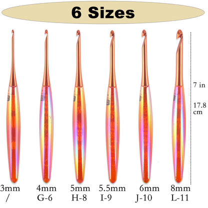 Svartur Ergonomic Crochet Hooks Set, 6 Sizes (3mm–8mm), Resin Comfort Grip Handles with Aluminum Hook Tips, Smooth Lightweight Crochet Needles for Beginners & Advanced Crafters