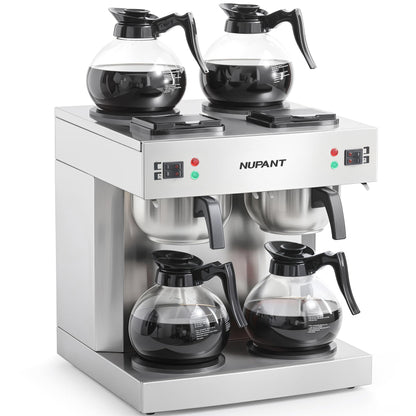 NUPANT Dual Drip Commercial Coffee Maker, 200 Cup/hour, 7.2L Pour Over Coffee Machine with 4 Glass Carafe and 4 Warmers, Stainless Steel Double Coffee Brewer Staition for Restaurant and COFFEE Bar