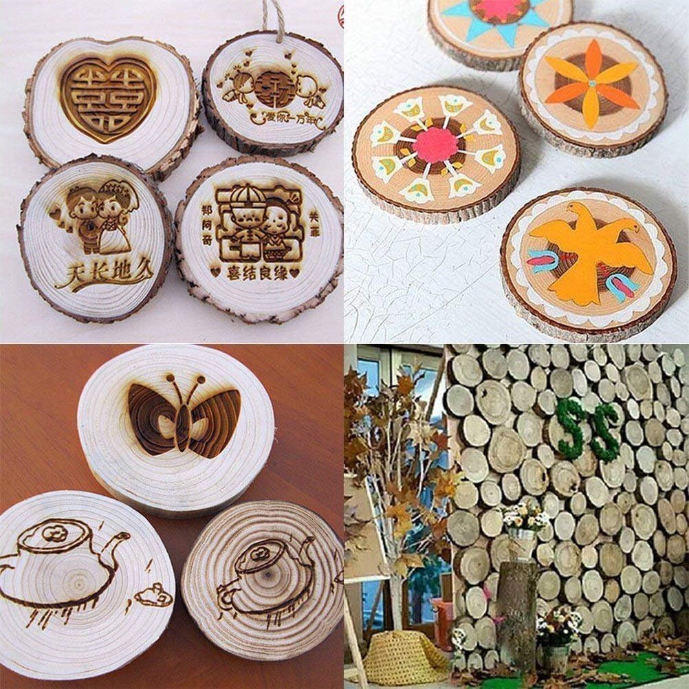 Unfinished Natural with Tree Bark Wood Slices 10 Pcs 4.2-4.7 inch Disc Coasters Wood Coaster Pieces Craft Wood kit Circles Crafts Christmas Ornaments DIY Crafts with Bark for Crafts Rustic Wedding