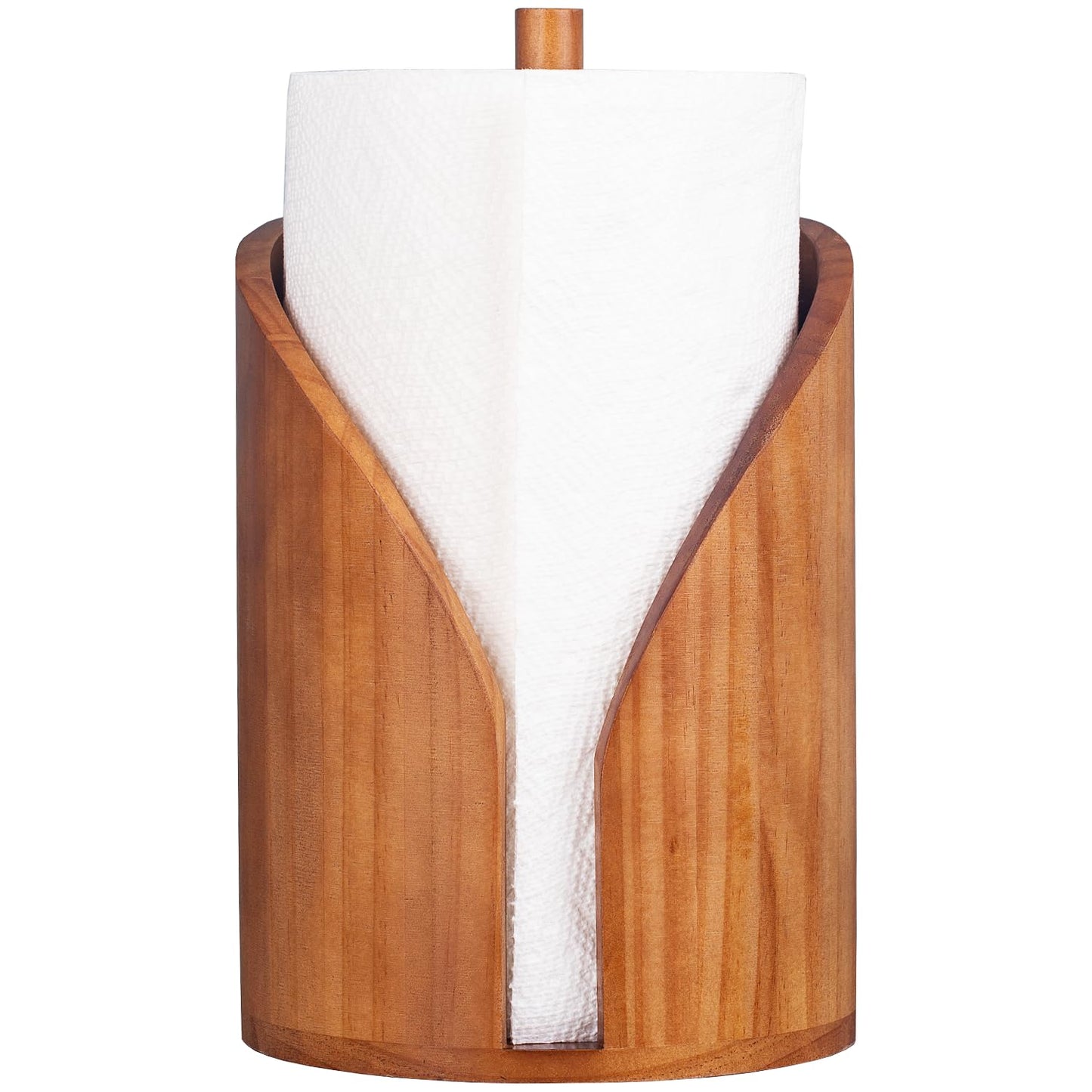 Wooden Paper Towel Holder for Kitchen Countertop – Heavy Duty Pine Wood Towel Dispenser with Stable Base & 5 Anti-Skid Rubber Pads – Fits Standard Paper Towel Rolls – Rustic Farmhouse Kitchen Décor