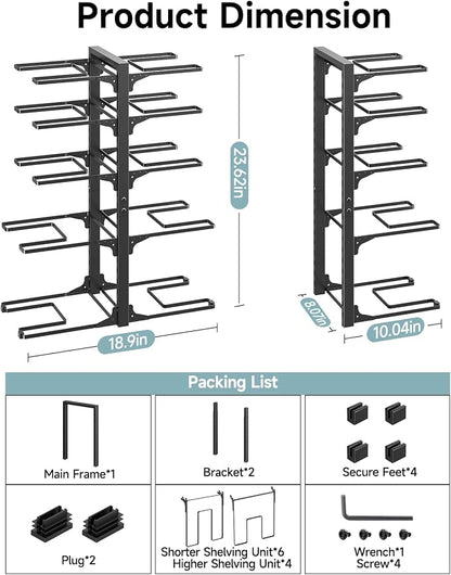 MUDEELA Pots and Pans Organizer Rack under Cabinet 23.62" Height, 10-Tier Adjustable Heavy Duty Pot and Pan Organizer Rack inside Cabinet for Kitchen Organizer Cast-iron Pans, Heavy Cookware