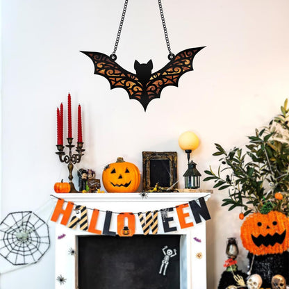 Fimewon Bat Suncatcher Bat Stained Glass Window Hanging Halloween Decorations Indoor Wall Decor Living Room Birthday Party Favors Gifts for Women, 6.3 Inch