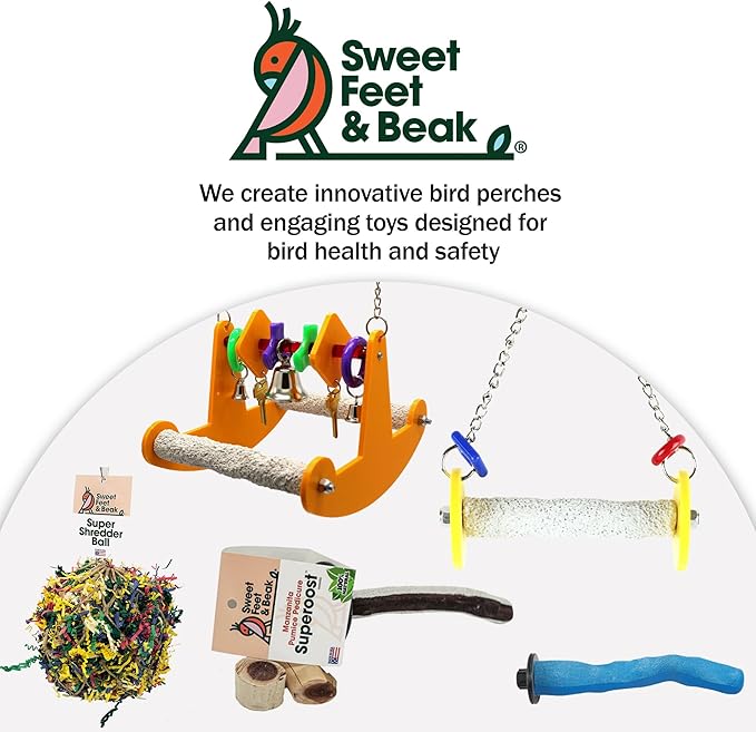 Sweet Feet and Beak Roll Bird Swing - Pumice Perch Bird Toys Trims Nails and Beaks, Safe Bird Cage Accessories for Small and Large Birds, Swinging Toys Birds Will Love, Large 10.5 Inches - Yellow