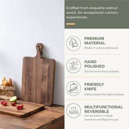 Muso Wood Walnut Cutting Board for Kitchen, Wooden Chopping Board with Handle to Hang, Square Bread Pizza Cheese Board, Charcuterie Board Used for Serving Platter 15.7x9.8 inch