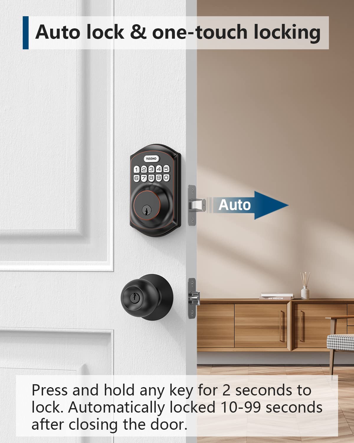 TEEHO TE001 Keyless Entry Door Lock with Keypad - Smart Deadbolt Lock for Front Door with 2 Keys - Auto Lock - Easy Installation - Satin Nickel