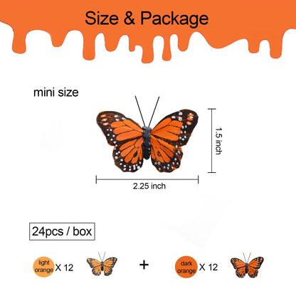 24pcs Monarch Butterflies Monarch Butterfly Decorations Kit with Clip for Dia de Los Muertos Decorations Halloween Decorative Butterflies Handmade Feather Butterfly - 2.25 inch KP06C