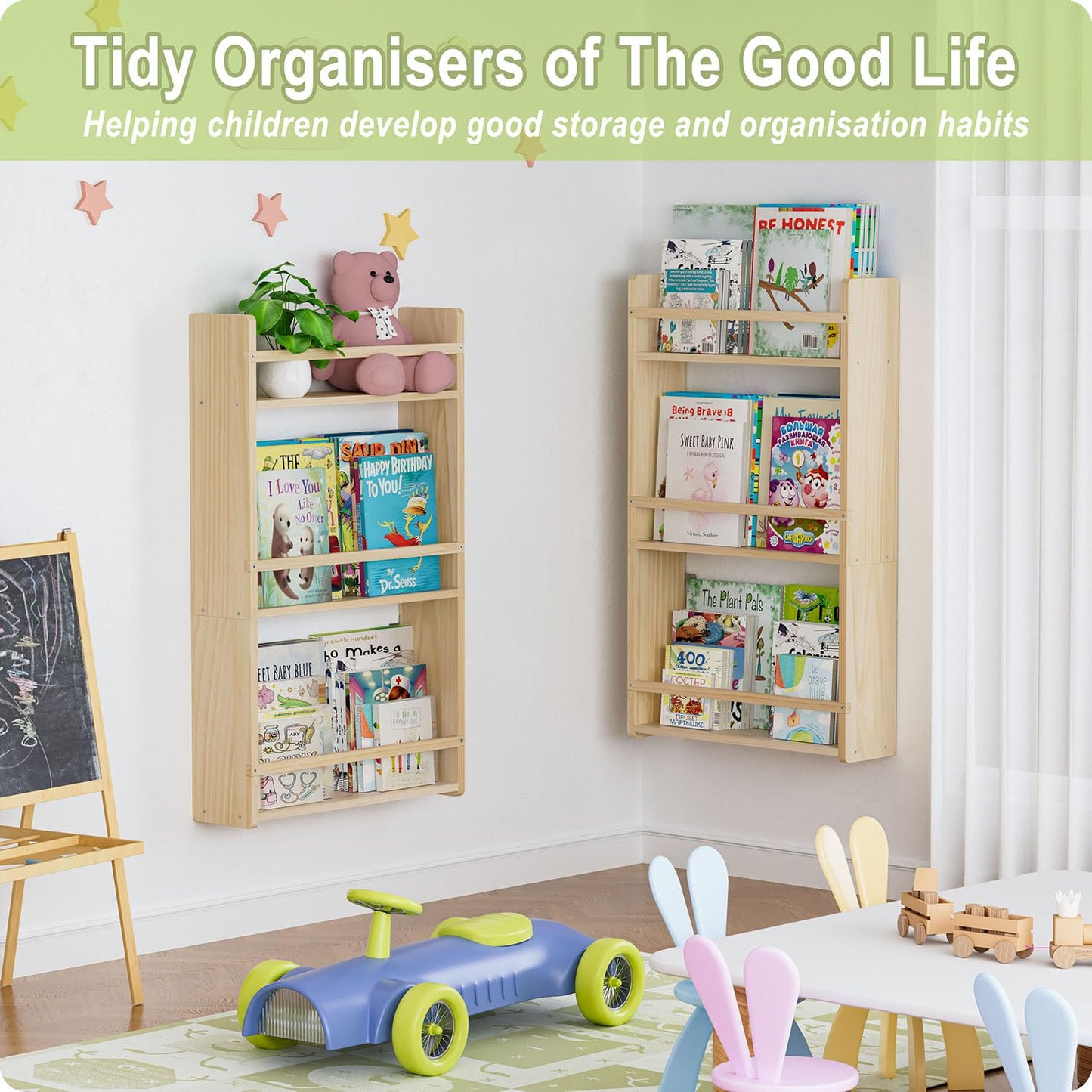Bidami Wall Bookshelf for Kids, 3 Tier Kids Bookshelf Wall, 16.5 inch Floating Book Shelves for Nursery, Great for Bedroom, Living Room, Play Room and Nursery.