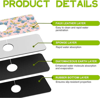 Butterflies and Chamomile Kitchen Sink Splash Guard Faucet Mat Super Absorbent