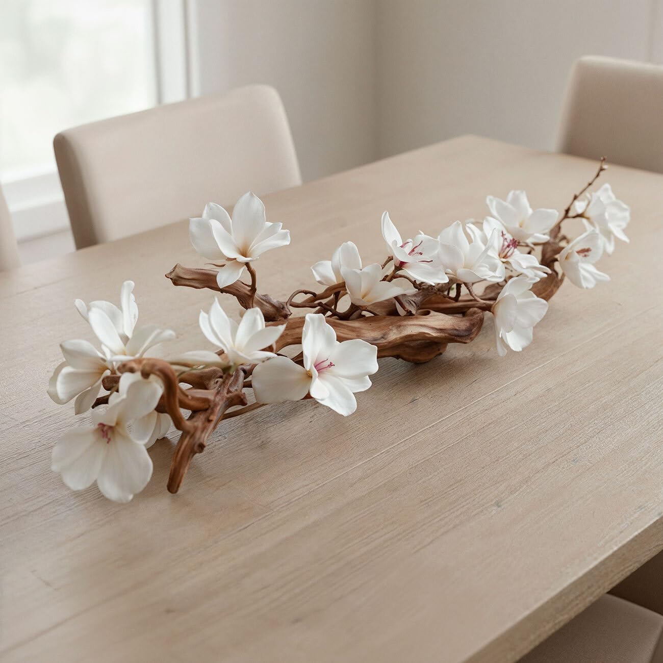 Modern Farmhouse Dining Table Centerpiece, Magnolia Driftwood