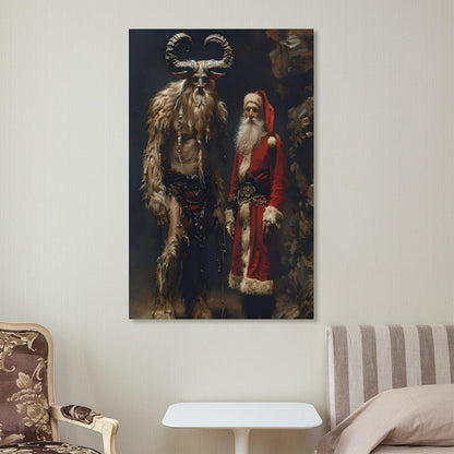 Saint Nicholas And Krampus Alpine Folklore Canvas Printing Wall Art Prints Festive Posters Scandinavian Rustic Style Christmas Yule Theme Wall Decor Living Room Bedroom Office Gift 12x18inch(30x45cm)