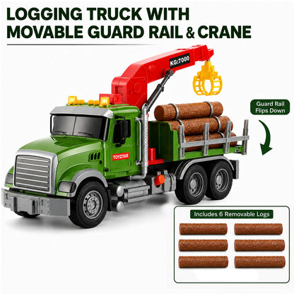 15" Green Crane Truck Toy,Logging Truck Tow Truck Toy,Construction Trucks for Boys Girls 3 4 5 6 7 8 Years Old,with Lights & Sounds,Holiday and Birthday Gift