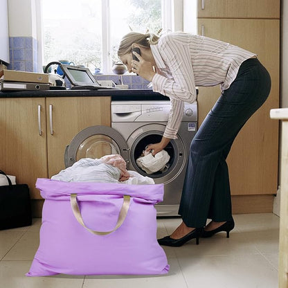 Cotton Canvas Laundry Bag with Handles & Drawstring Straps, Heavy Duty Extra