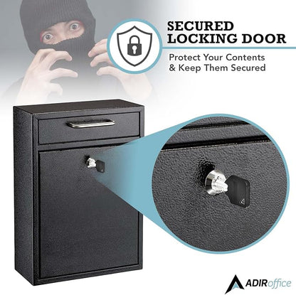 AdirOffice Wall Mount Mailbox - Mailbox with Lock and Keys- Durable Wall Mounted Locking Mailbox and Cash Drop Box for House, Apartments and Bussiness After Hours Deposits