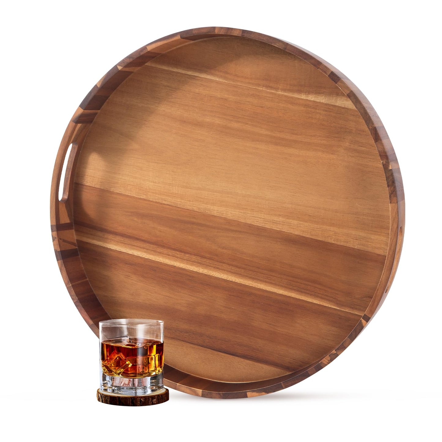 Extra Large Tray for Ottoman 22" Wooden Tray Ottoman Trays Large Acacia Wood Serving Tray with Handles Wooden Trays for Party, Food Serving, Breakfast, Dinner, Coffee Tea, Appetizers