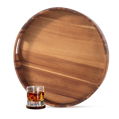 Extra Large Tray for Ottoman 22" Wooden Tray Ottoman Trays Large Acacia Wood Serving Tray with Handles Wooden Trays for Party, Food Serving, Breakfast, Dinner, Coffee Tea, Appetizers