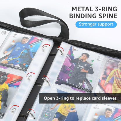 HBK Basketball Card Binder 900 Pockets, PU Leather Collectible Trading Card Albums with 50 Removable Sleeves, 3- Ring Basketball Cards Organizer for Kids & Collector (CR30)