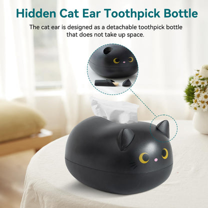 Cat Tissue Dispenser, Cartoon Toilet Paper Holder Cat Paper Dispenser Box Tissue Box with 2 Toothpick Holder for Car Home Bathroom Kitchen Office