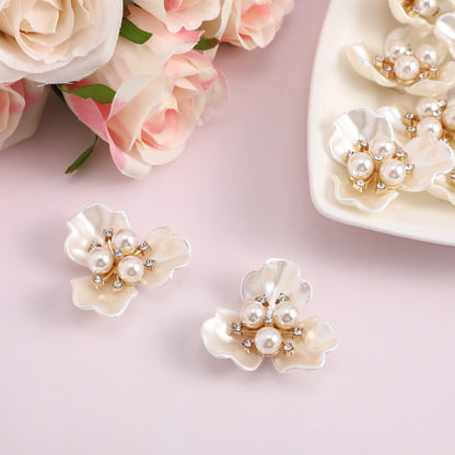 20Pcs Rhinestone Pearl Embellishments Faux Pearl Flower Buttons Embellishments Pearl Brooch Flatback Buttons for Wedding Home Decoration