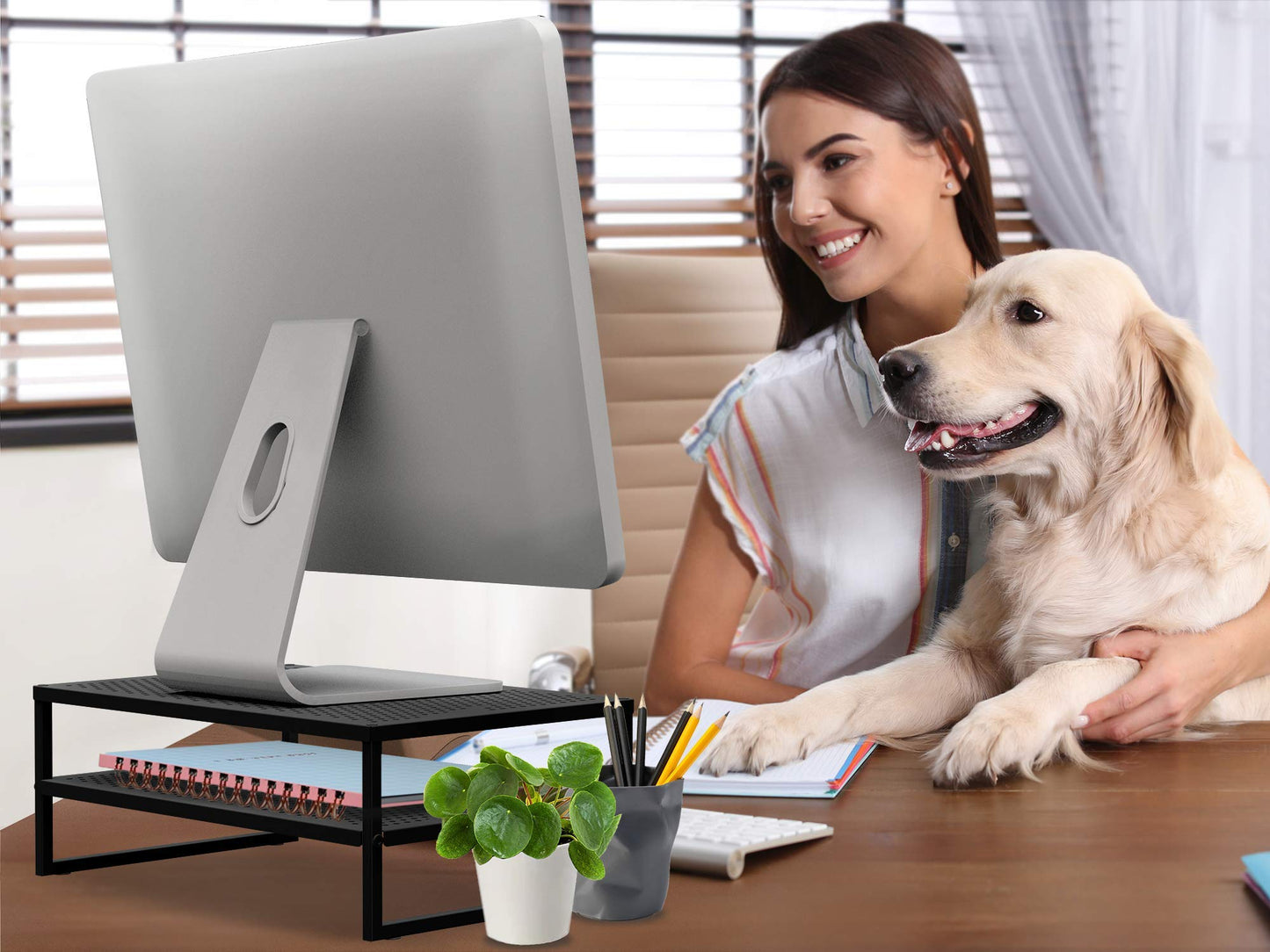 CAXXA 2-Tier Metal Laptop PC Monitor Stand Riser MAX 50 LBS Loading for Monitor, Printer,Black