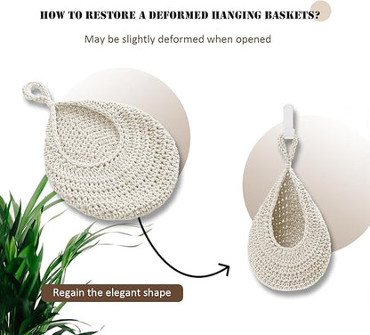 Hanging Fruit Large Basket Set of 3, Boho Wall Hanging Storage Basket