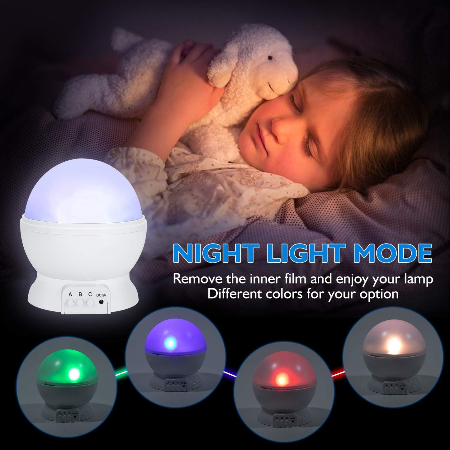 Night Light for Kids, Kids Night Light Nebula 360 Degree Rotation - 4 LED Bulbs 12 Light Color Star Projector Changing with USB Cable, Romantic Gifts for Men Women Children