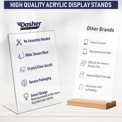 Acrylic Sign Holder 8.5 x 11, Slant Back Display Stand, A-Frame Flyer Display for Office, Menu Holder, and Table Signs. Acrylic Stands for Paper and Sign Frame, Perfect for Tabletop Use (6 Pack)